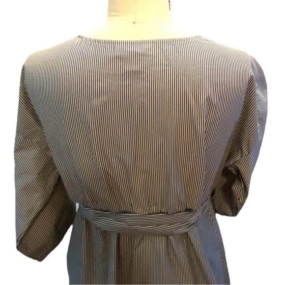 MOTHERHOOD Ladies MATERNITY Crisp Cotton Denim Blue Striped Wrap Around Blouse M - Picture 5 of 12